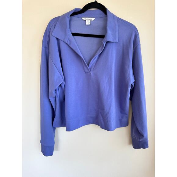 Athleta Retroterry Sweatshirt Crop Top Purple Slit Pullover Long Sleeve Sz S - Picture 1 of 6
